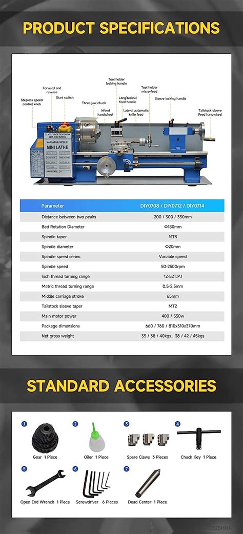 Buy Mini Metal Lathe 7x 8, 50-2500 RPM Variable Speed, Small Metal ...