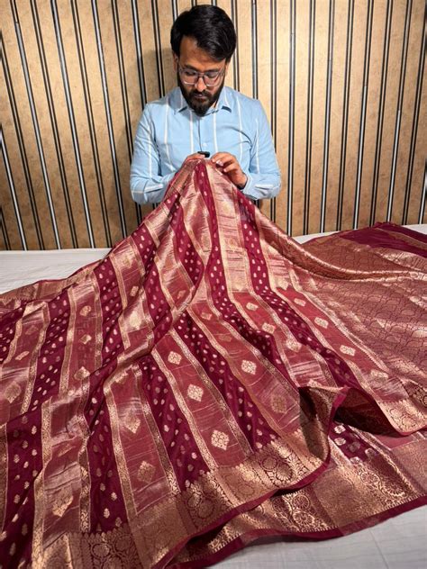 Light Maroon Eccentric Georgette Tissue Silk Banarasi Saree – Unique ...