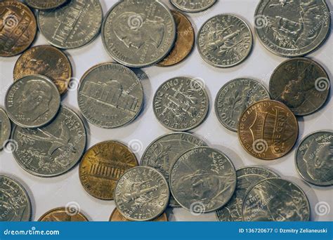 Close-up of Quarters, Dimes, Nickels and Pennies Stock Image - Image of ...