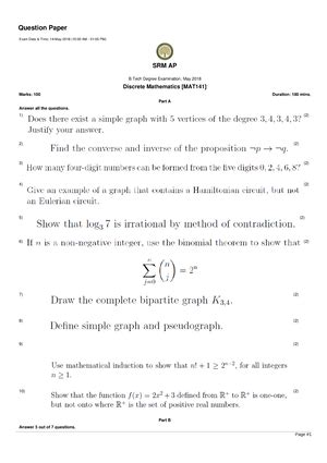 Discrete Mathematics - [ 2 × 10 ] (i) Construct a truth table for (p ∨ ...