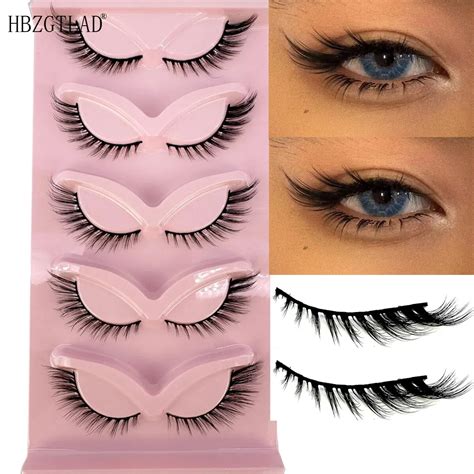 NEW-5pairs-Cat-Eye-Lashes-Faux-Mink-Eyelashes-Natural-Long-Full-Strip ...