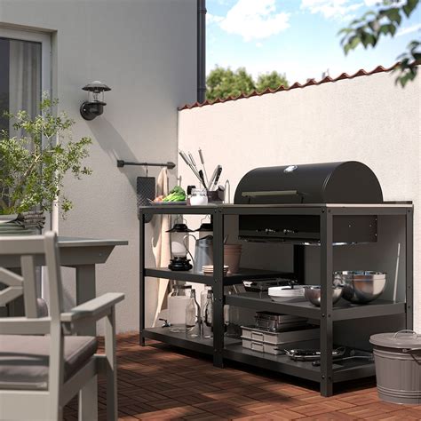 GRILLSKÄR kitchen with charcoal bbq, outdoor, stainless steel, 172x61 ...