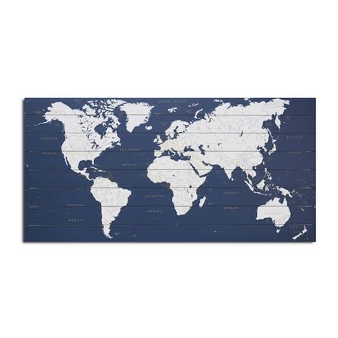 Unbranded Dark Blue Planked Wood World Map Print - 25 in. x 50 India | Ubuy
