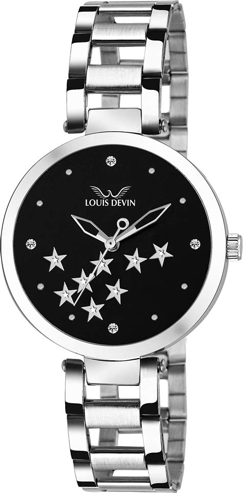 LOUIS DEVIN Stainless Steel Analog Women Watch (Black Dial Silver ...
