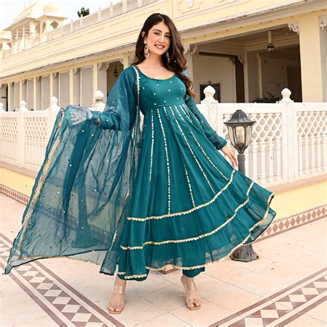 Damini Designer Sequin Work Blue Anarkali Suit Set for Women Online ...