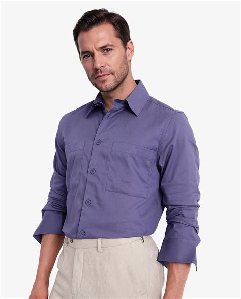 Rare Rabbit Men's Esso Dusky Blue Cotton Blend Plain Boxy Fit Full Sle