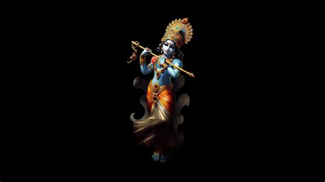 Hindu God Sri Krishna Black background 10K Wallpaper