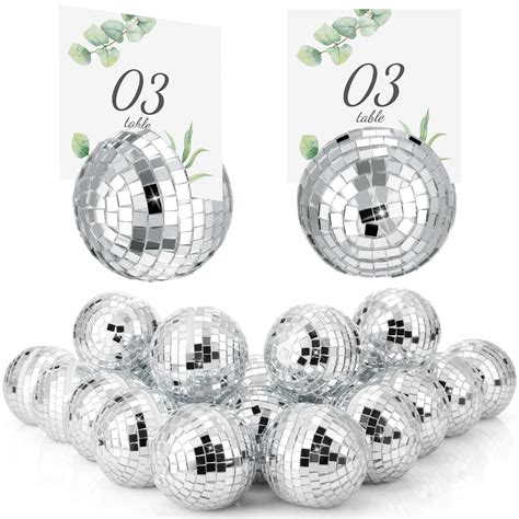 Amazon.com : Engrowtic Disco Ball Place Card Holders Silver Table ...