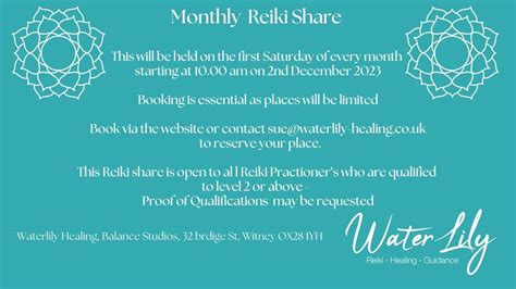 Monthly Reiki share, Waterlily - Reiki Healing and Guidance, Witney, 6 ...