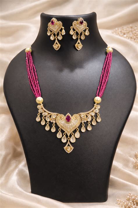 The Sitara Ruby Pink Heart shape Choker Set – House of Gulmarg