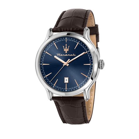 Maserati Leather Classic Date Analog Dial Color Blue Men Watch ...