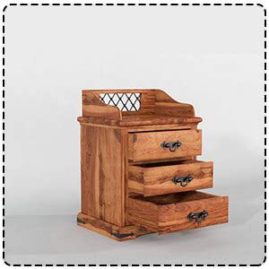 GHROYAL Solid Sheesham Wood Bedside Table with 3 Drawer Storage End ...