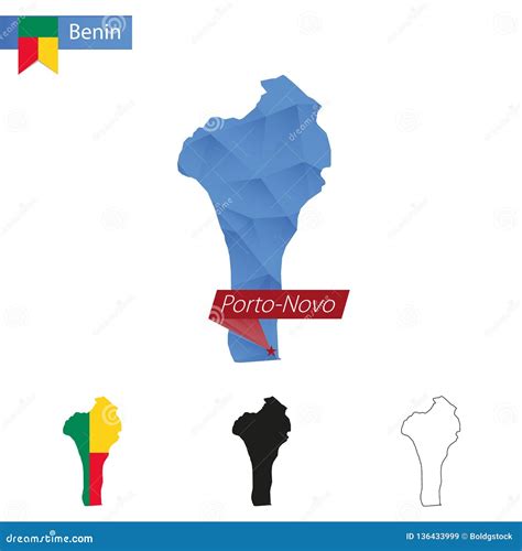 Benin Blue Low Poly Map with Capital Porto-Novo Stock Vector - Illustration of black, color ... - country capital porto novo