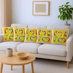Buy FABANE Jute Cushion Cover 18x18 Inch – Set of 5 Decorative Throw ...