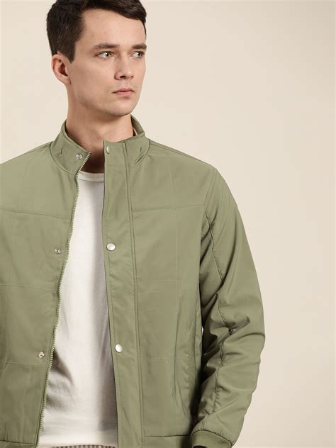Buy Ether Men Olive Green Solid Varsity Jacket - Jackets for Men ...