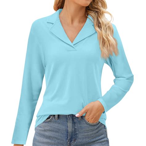 Rlmidhb 2025 Polo Shirts for Women Basic Blue Long Long Sleeve Solid ...