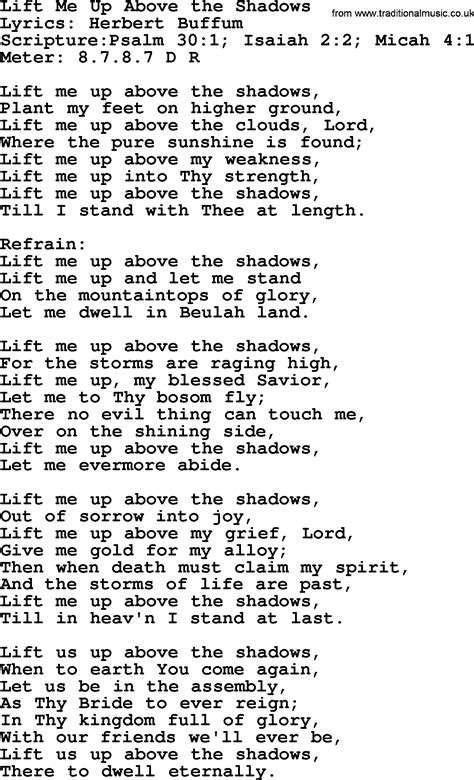 Good Old Hymns - Lift Me Up Above the Shadows - Lyrics, Sheetmusic ...