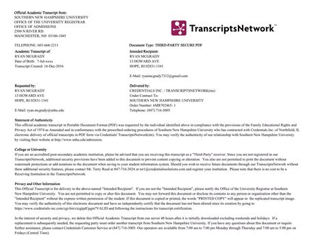 Ryan McGrady Transcripts SNHU 6MR7024651 | PDF