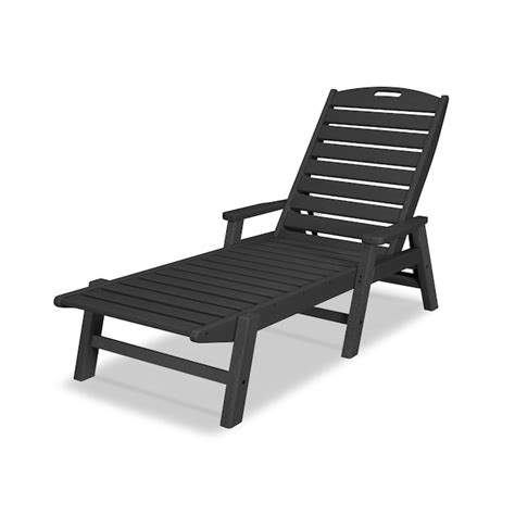 POLYWOOD Nautical White Hdpe Frame Stationary Chaise Lounge Chair with ...