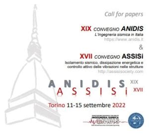 CONGRESSO XIX ANIDIS-ASSISI sulla sismica - Torino 12-15 settembre 2022