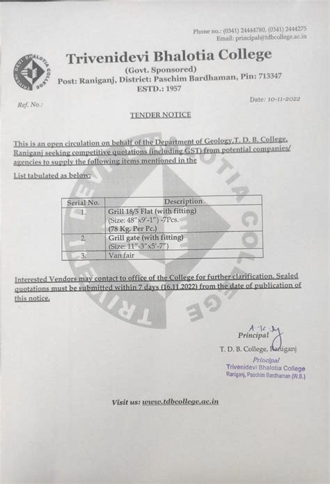 Tender Quotations : Triveni Devi Bhalotia College