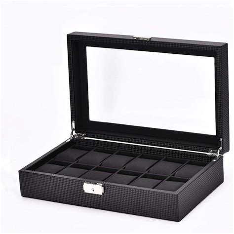 House of Quirk 12 Slots Portable Watch Box Carbon Fiber Watch Case ...