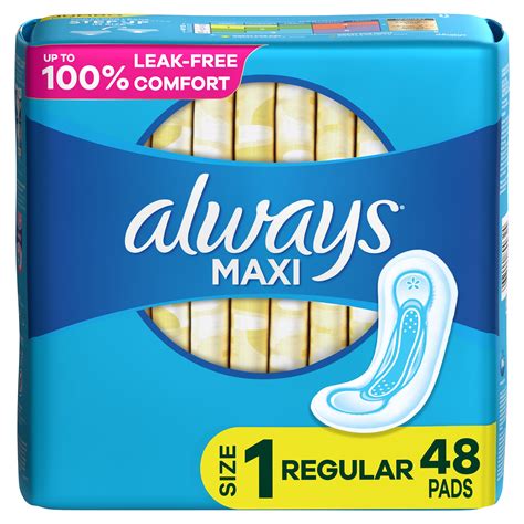 Always Maxi Pads without Wings, Size 1, Regular Absorbency, 48 Count ...