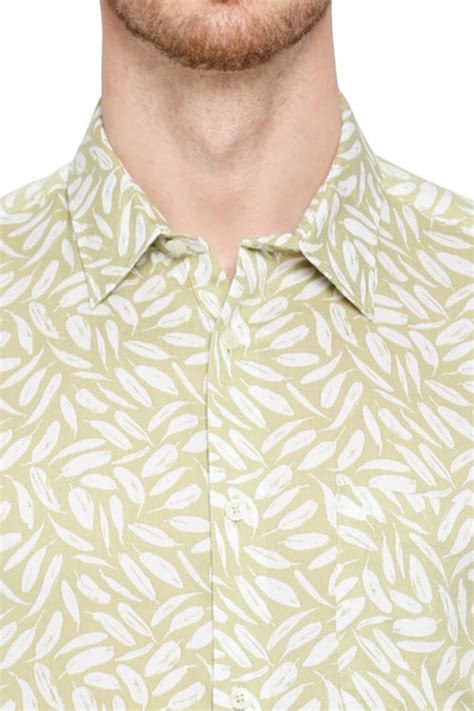 Basics Slim Fit Capulet Olive Tencel Printed Shirt | Basics Life