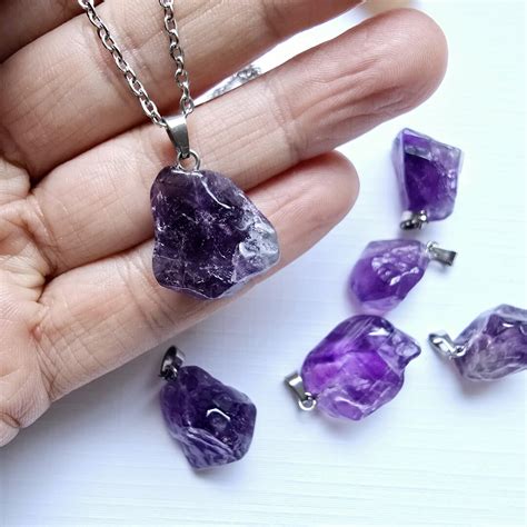 Raw Amethyst Crystal Necklace, Black Cord or Stainless Steel, Amethyst ...