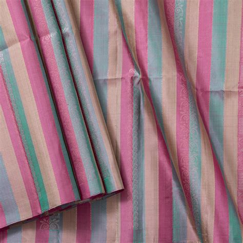 Multi Colour Stripes Handwoven Soft Silk Saree With Antique Gold Zari ...