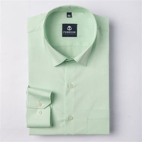 Light Green Color Dotted Dobby Cotton Shirt For Men – Punekar Cotton