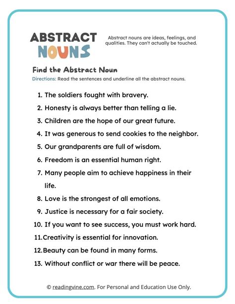 Image result for Abstract Noun Exercise