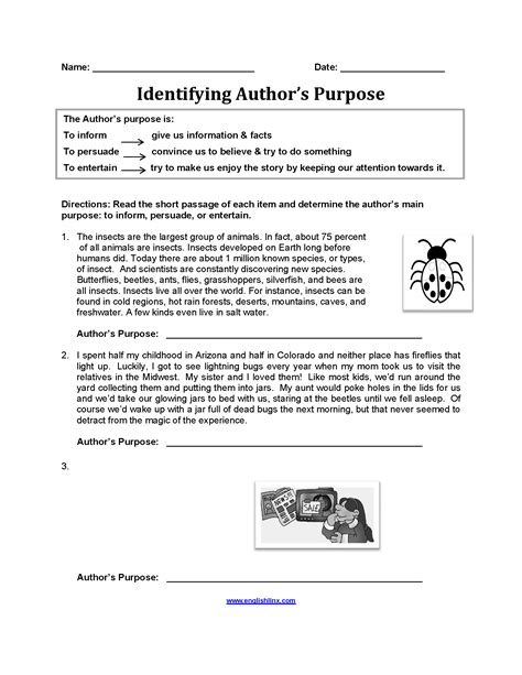 Authors Purpose Printable Worksheets Author's Purpose Worksheets: