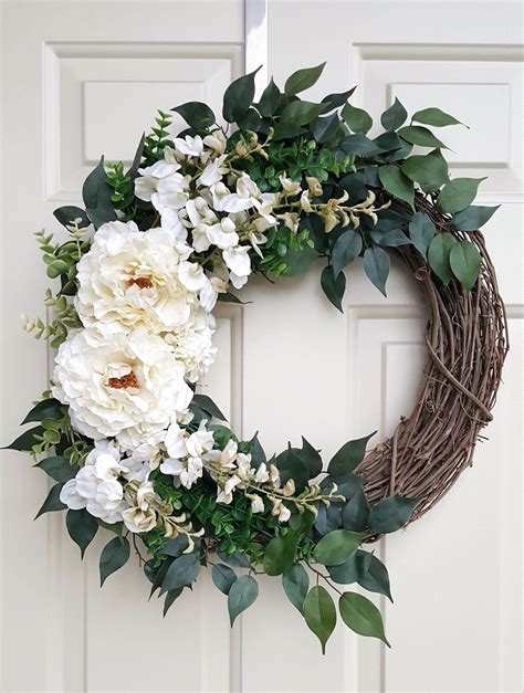 White Peony Wreath on Grapevine Front Door Wreath for All | Etsy | Easy ...