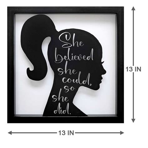 Glass Framed She Believed She Could So She Did Silhouette Wall Art, 13"