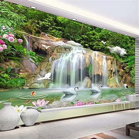 SUNNTO Swan Lotus Waterfall Green Landscape Wallpaper 3D India | Ubuy