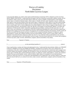 Fillable Online Waiver of Liability bDisclaimerb North bIdahob Lacrosse ...