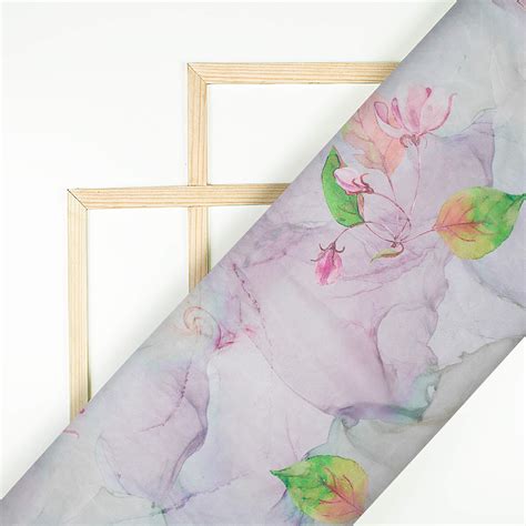 Heather Purple And Green Marble Pattern Digital Print Organza Satin Fa ...