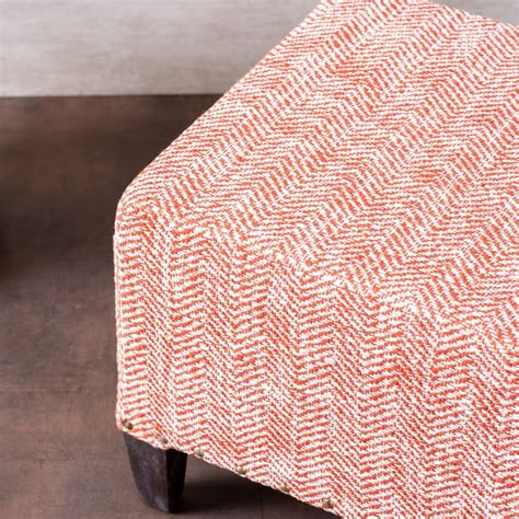 Slub Jacquard Wooden Seating Stool in Orange Color