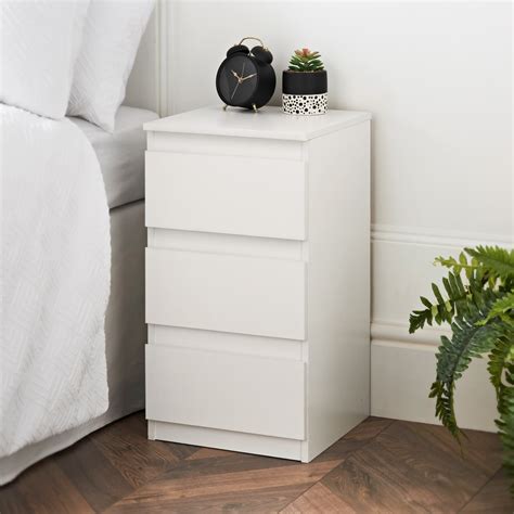 Sienna 3 Drawer Bedside Table - White | Bedside Tables | B&M Stores