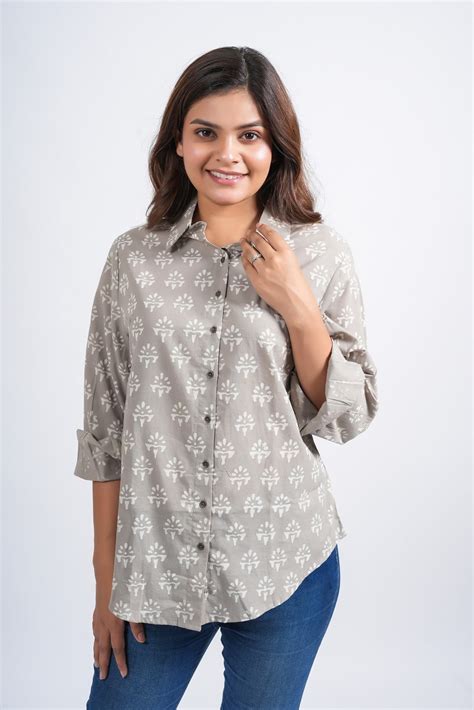 Sandstone Blossom Printed Shirt – Cotton Curio