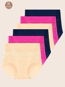 MIOTAN 6pcs/Pack Plus-Size Women's Comfortable And Soft Lace-Trimmed ...