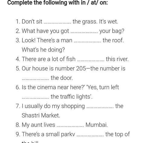Please tell me the answers of these prepositions - Brainly.in