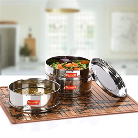 Sumeet Stainless Steel Deep + Flat Stackable Container/Separator with ...