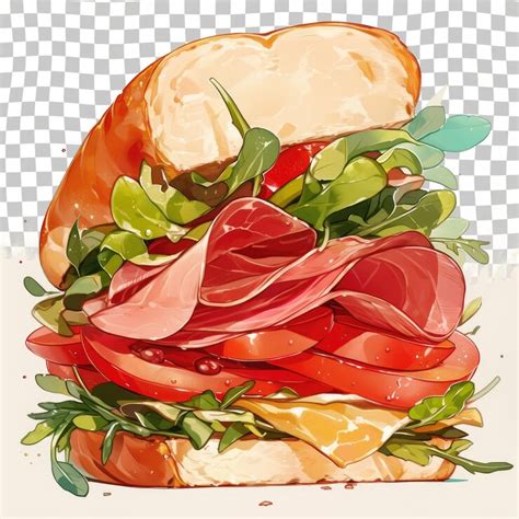 A drawing of a sandwich with a picture of vegetables and meat | Premium ...