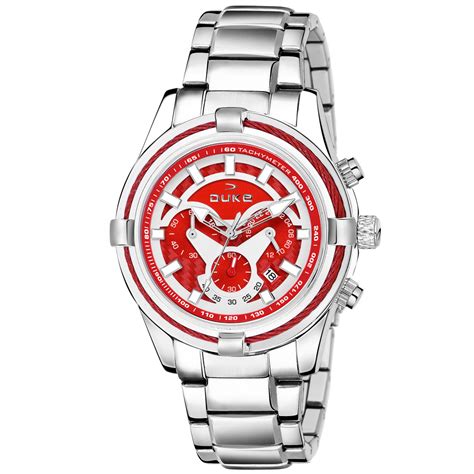 Duke Solid Stainless Steel Strap Chronograph Men Watch Red Dial (DK400