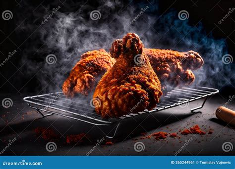 Crispy Breaded Chicken Drumsticks on a Grill with Smoke and Fire ...