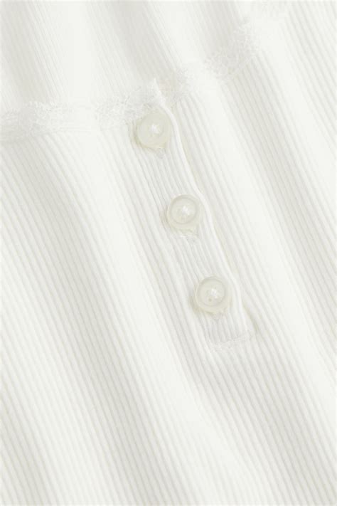 Ribbed button-placket T-shirt - White - Ladies | H&M IN