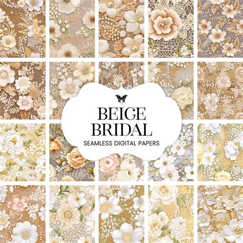 Beige Bridal Floral Lace Seamless Patterns, Cream Wedding Mesh Flowers ...