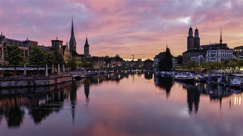 Download wallpaper 1920x1080 city, buildings, water, river, sunset full ...
